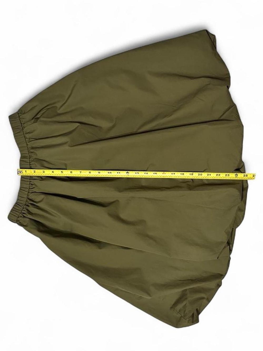 Aritzia Sunday Best Bubbly Poplin Bubble Hem Olive Green Gathered Midi Skirt - Picture 7 of 9